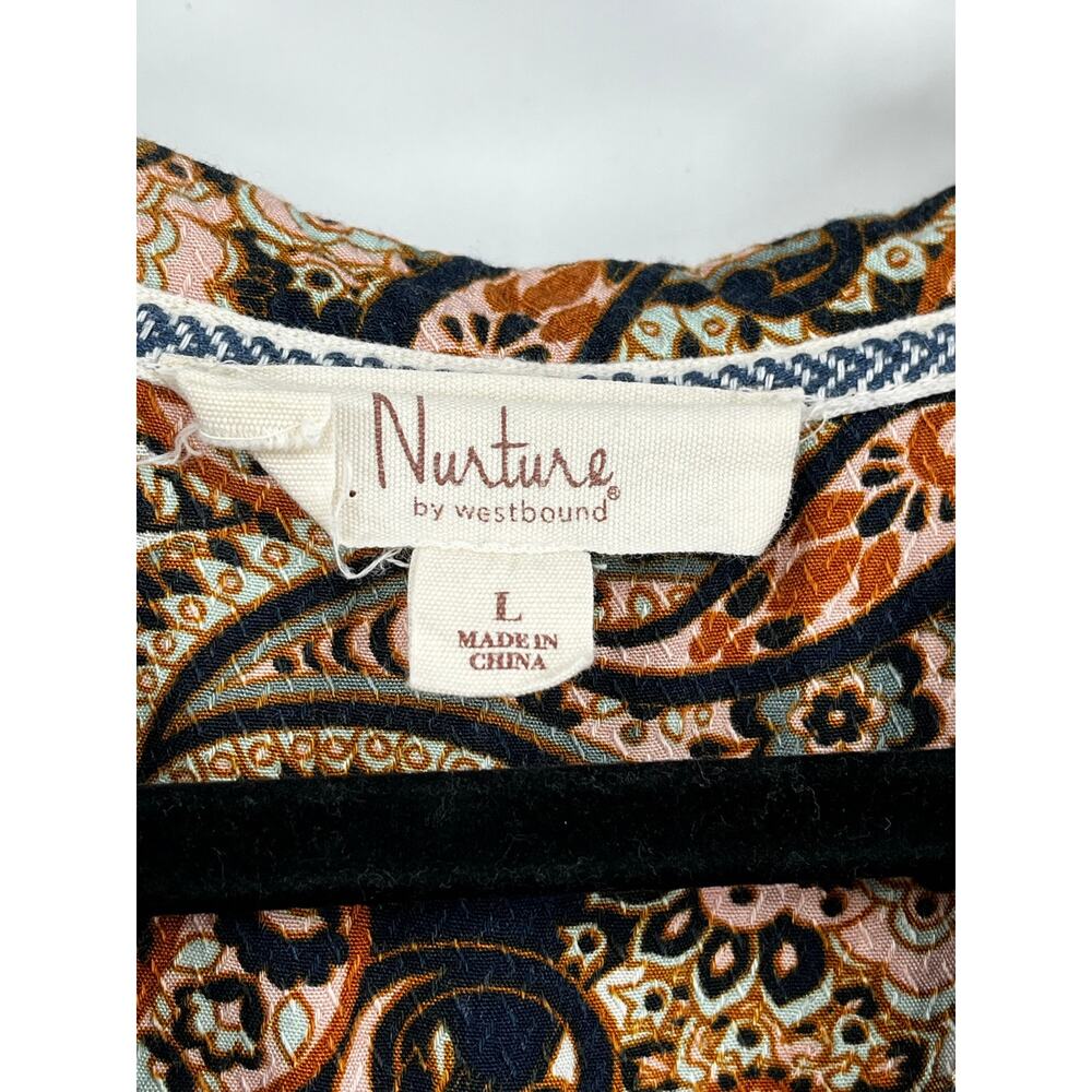 Nurture Babydoll Paisley Boho Blouse Embroidered Earth Tone Black Pink Women’s L - Picture 4 of 9